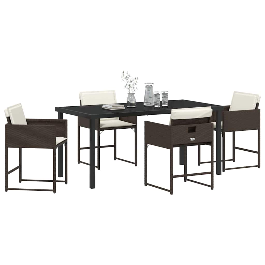 Garden Dining Set 5 pcs Brown Poly Rattan