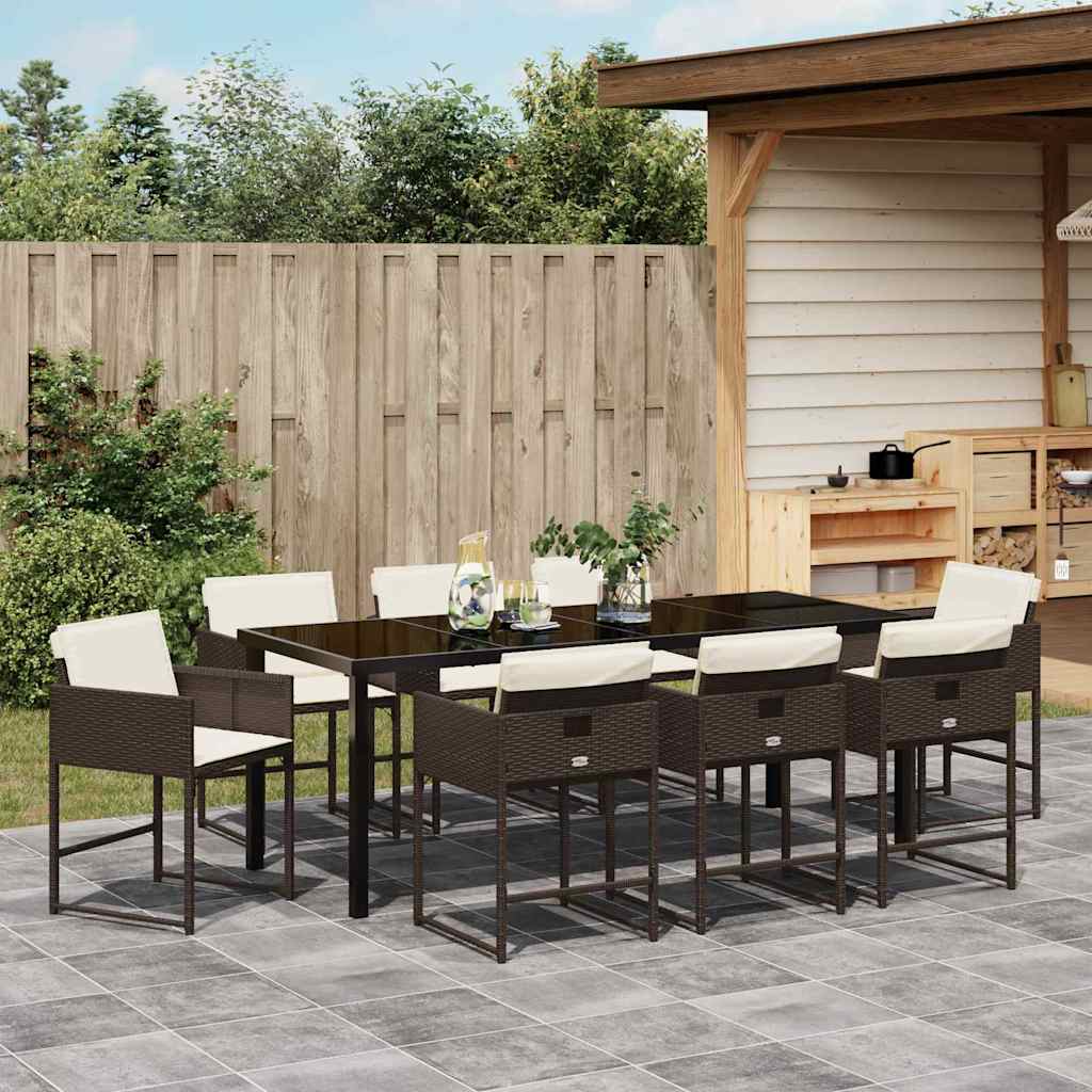 Garden Dining Set 9 pcs Brown Poly Rattan