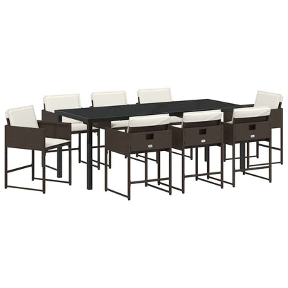 Garden Dining Set 9 pcs Brown Poly Rattan