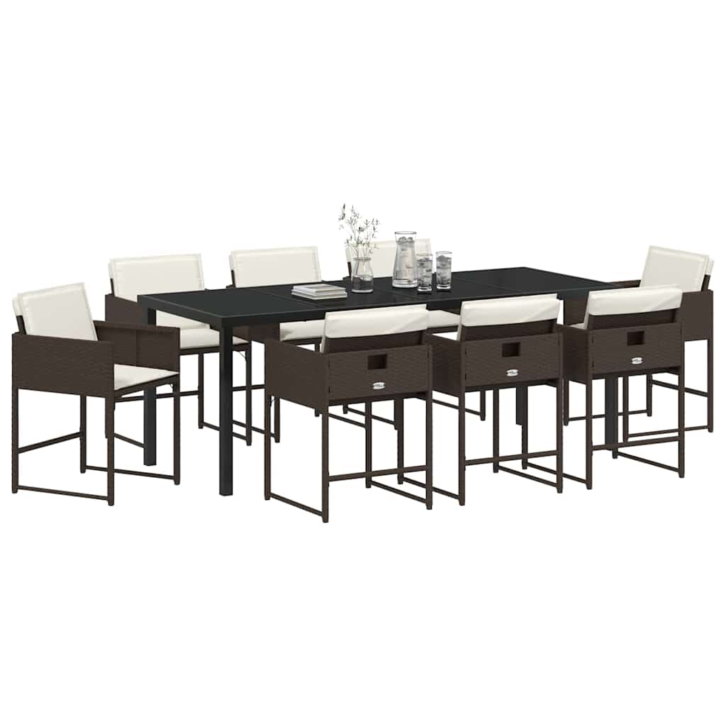 Garden Dining Set 9 pcs Brown Poly Rattan