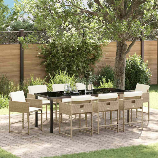 Garden Dining Set 9 pcs Beige Poly Rattan