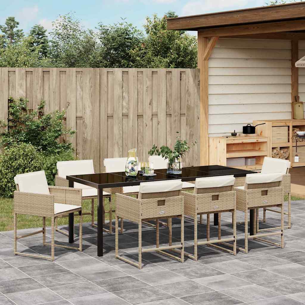 Garden Dining Set 9 pcs Beige Poly Rattan