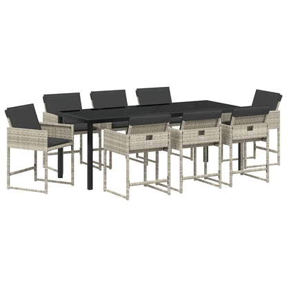 Garden Dining Set 9 pcs Light Grey Poly Rattan