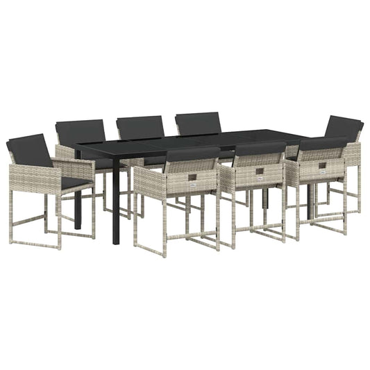 Garden Dining Set 9 pcs Light Grey Poly Rattan