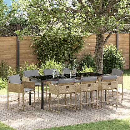 Garden Dining Set 9 pcs Beige Poly Rattan
