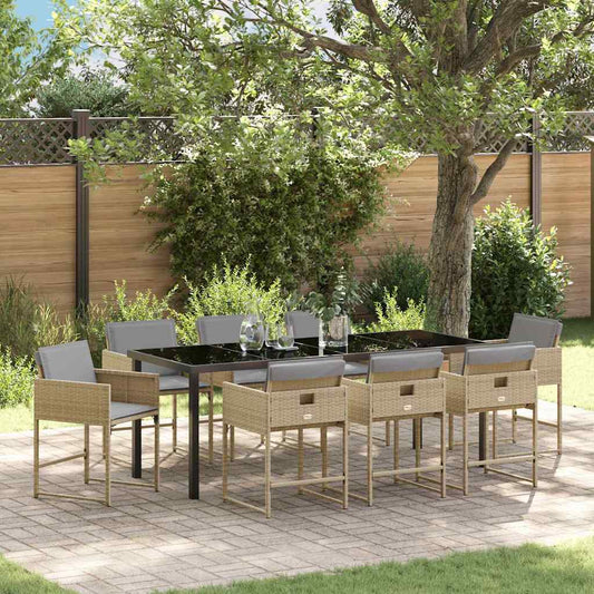 Garden Dining Set 9 pcs Beige Poly Rattan