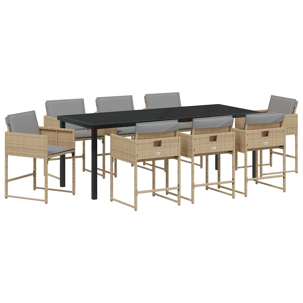 Garden Dining Set 9 pcs Beige Poly Rattan