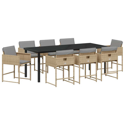 Garden Dining Set 9 pcs Beige Poly Rattan
