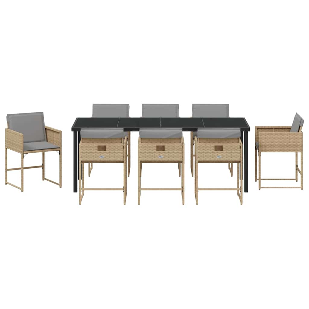 Garden Dining Set 9 pcs Beige Poly Rattan