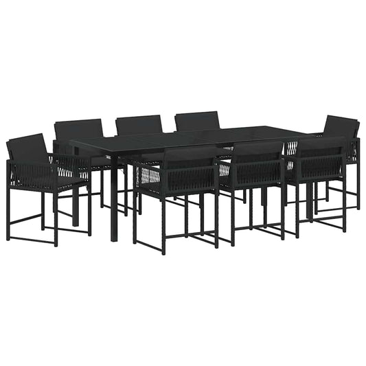 Garden Dining Set 9 pcs Black Poly Rattan