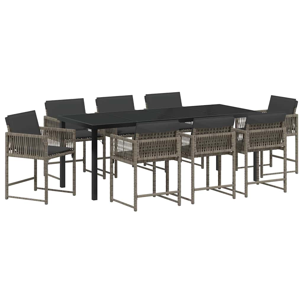 Garden Dining Set 9 pcs Grey Poly Rattan