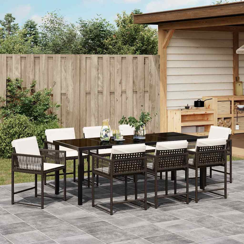 Garden Dining Set 9 pcs Brown Poly Rattan