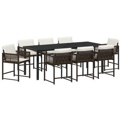 Garden Dining Set 9 pcs Brown Poly Rattan