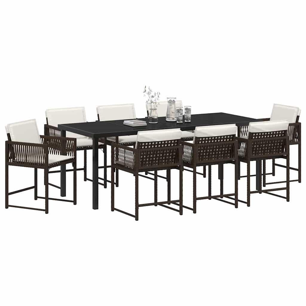 Garden Dining Set 9 pcs Brown Poly Rattan