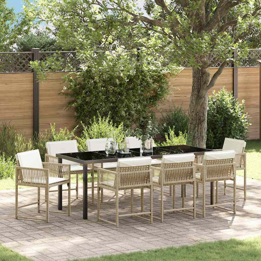 Garden Dining Set 9 pcs Beige Poly Rattan