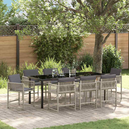 Garden Dining Set 9 pcs Light Grey Poly Rattan