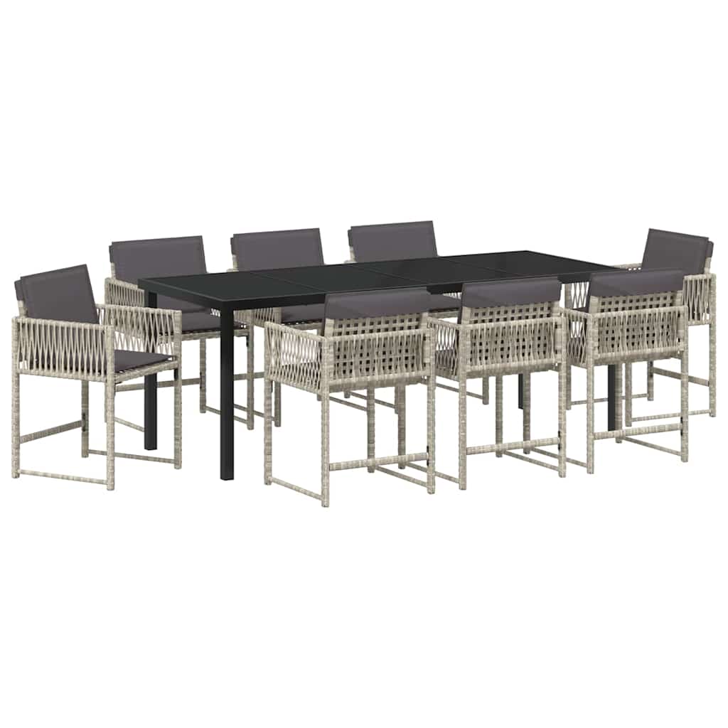Garden Dining Set 9 pcs Light Grey Poly Rattan