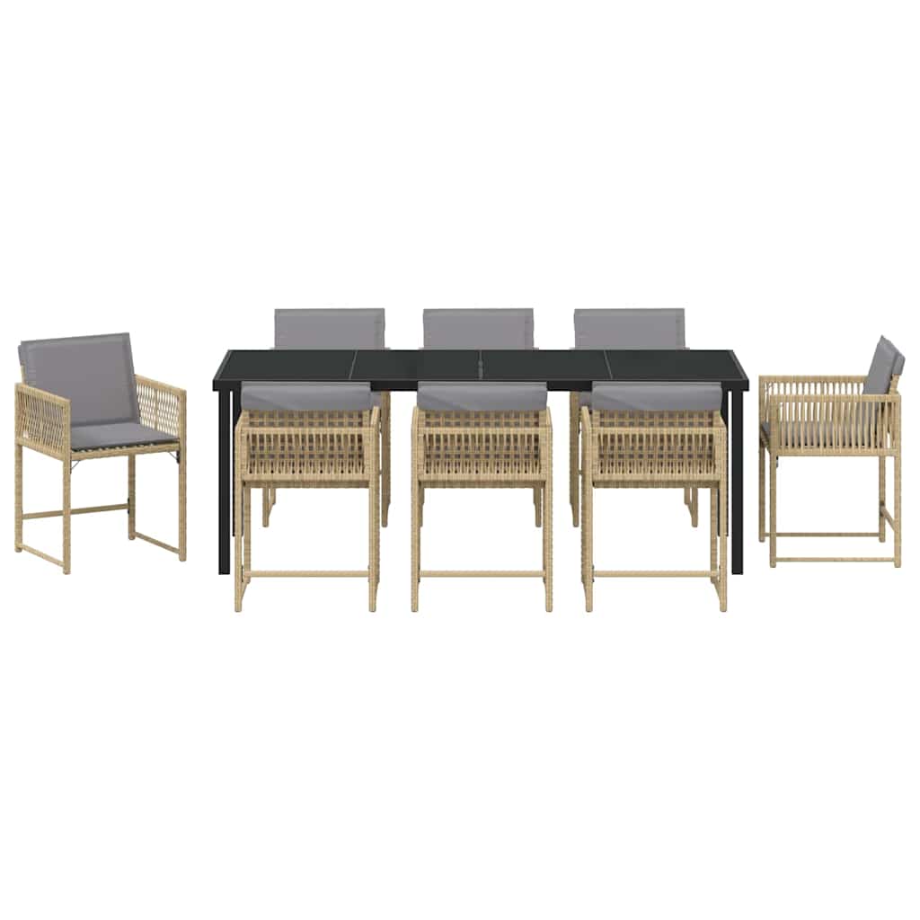 Garden Dining Set 9 pcs Beige Poly Rattan