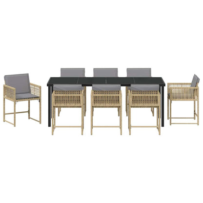Garden Dining Set 9 pcs Beige Poly Rattan
