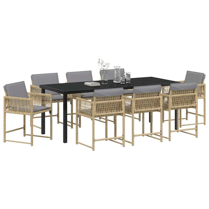 Garden Dining Set 9 pcs Beige Poly Rattan