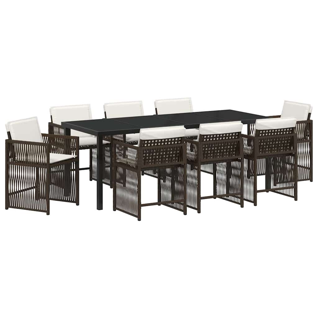 Garden Dining Set 9 pcs Brown Poly Rattan