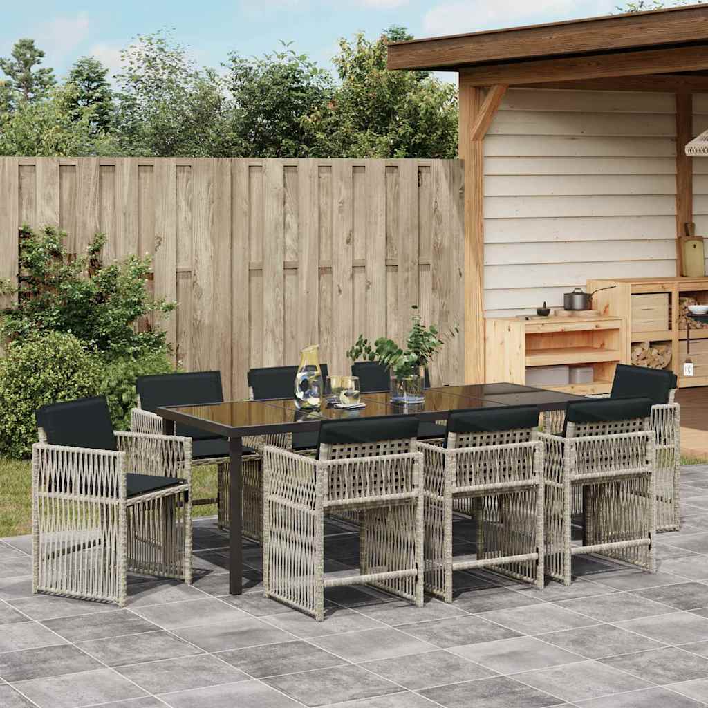 Garden Dining Set 9 pcs Light Grey Poly Rattan
