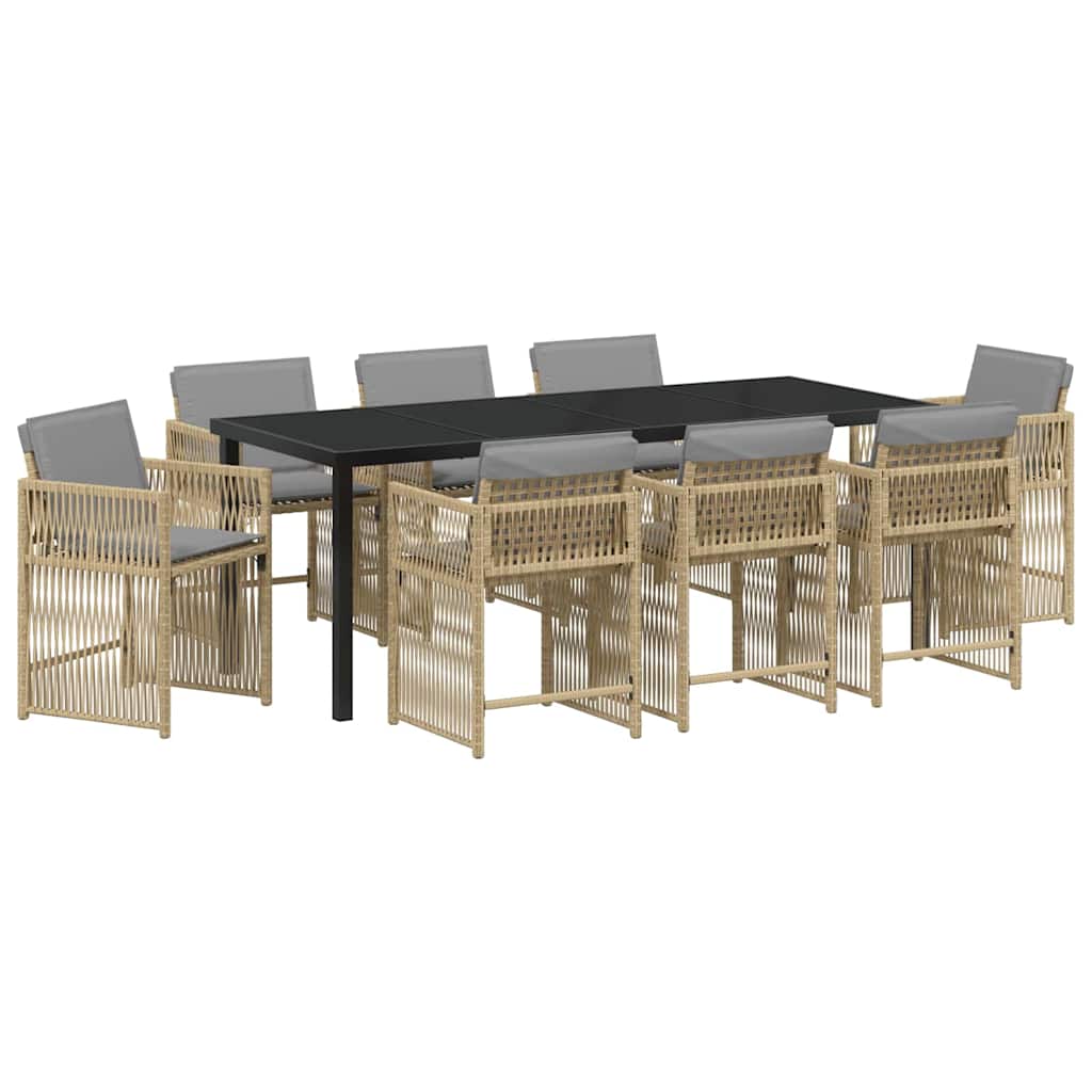 Garden Dining Set 9 pcs Beige Poly Rattan