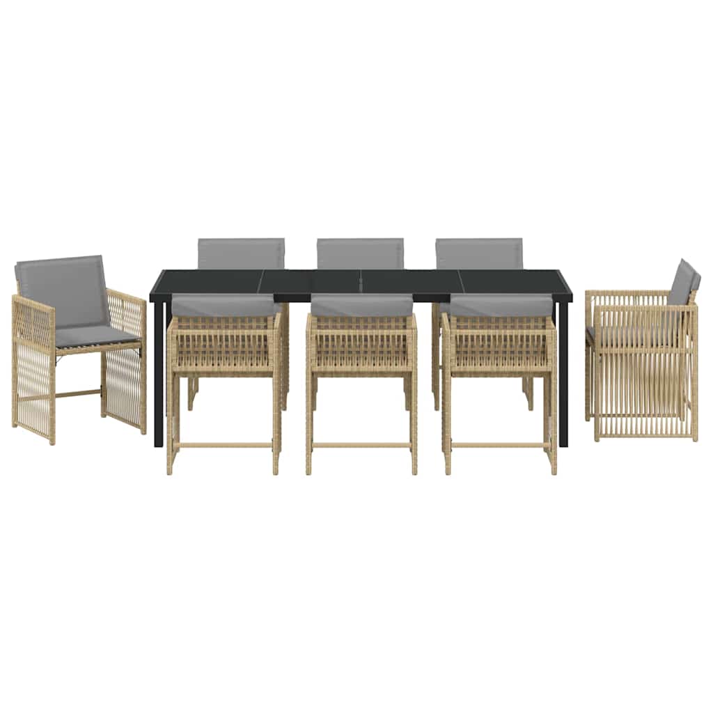 Garden Dining Set 9 pcs Beige Poly Rattan