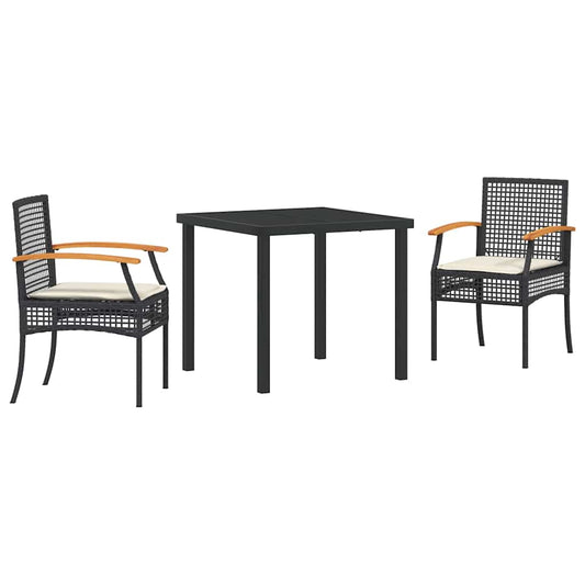 Garden Dining Set 3 pcs Black Poly Rattan