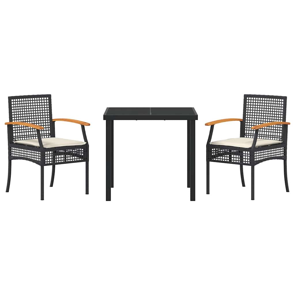 Garden Dining Set 3 pcs Black Poly Rattan