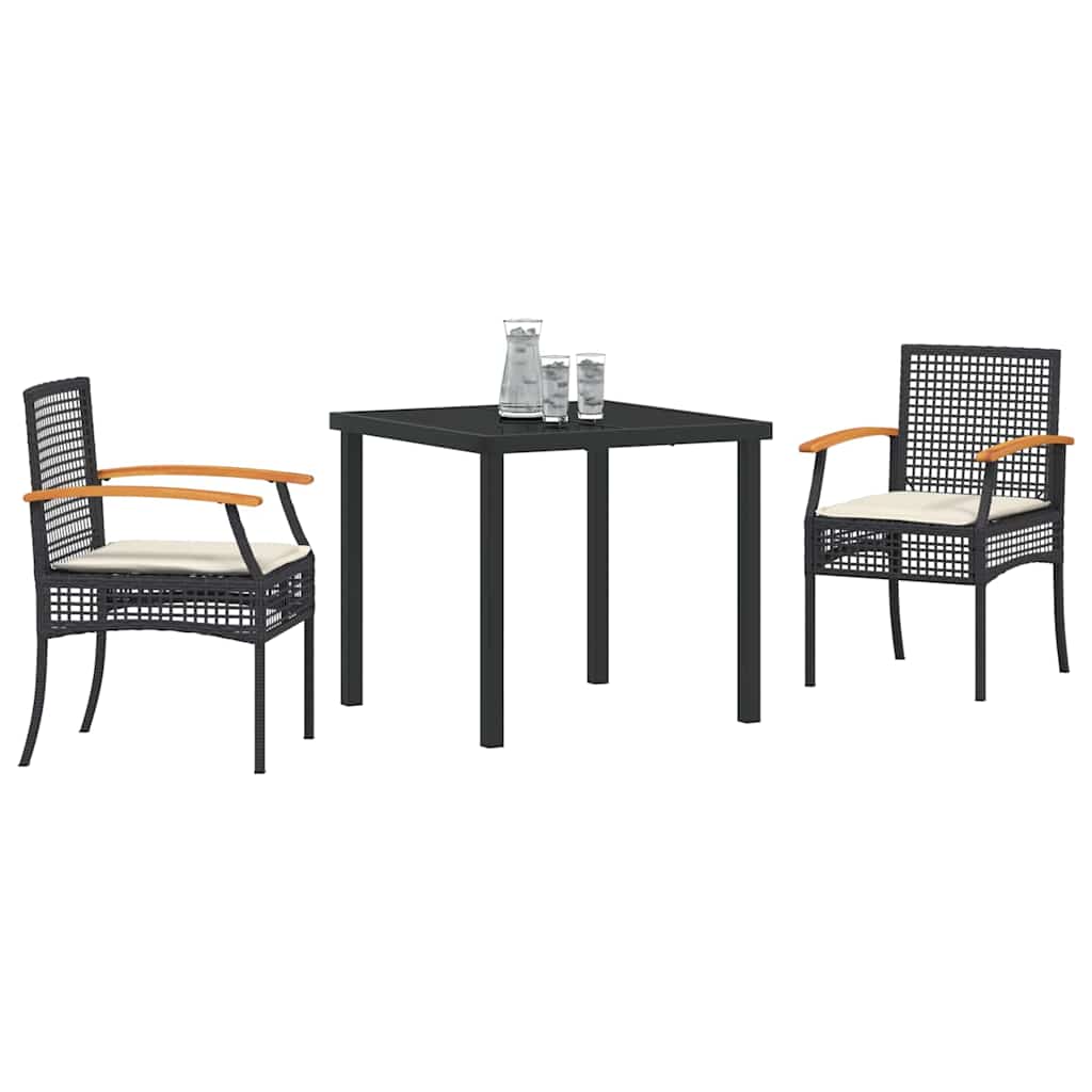 Garden Dining Set 3 pcs Black Poly Rattan
