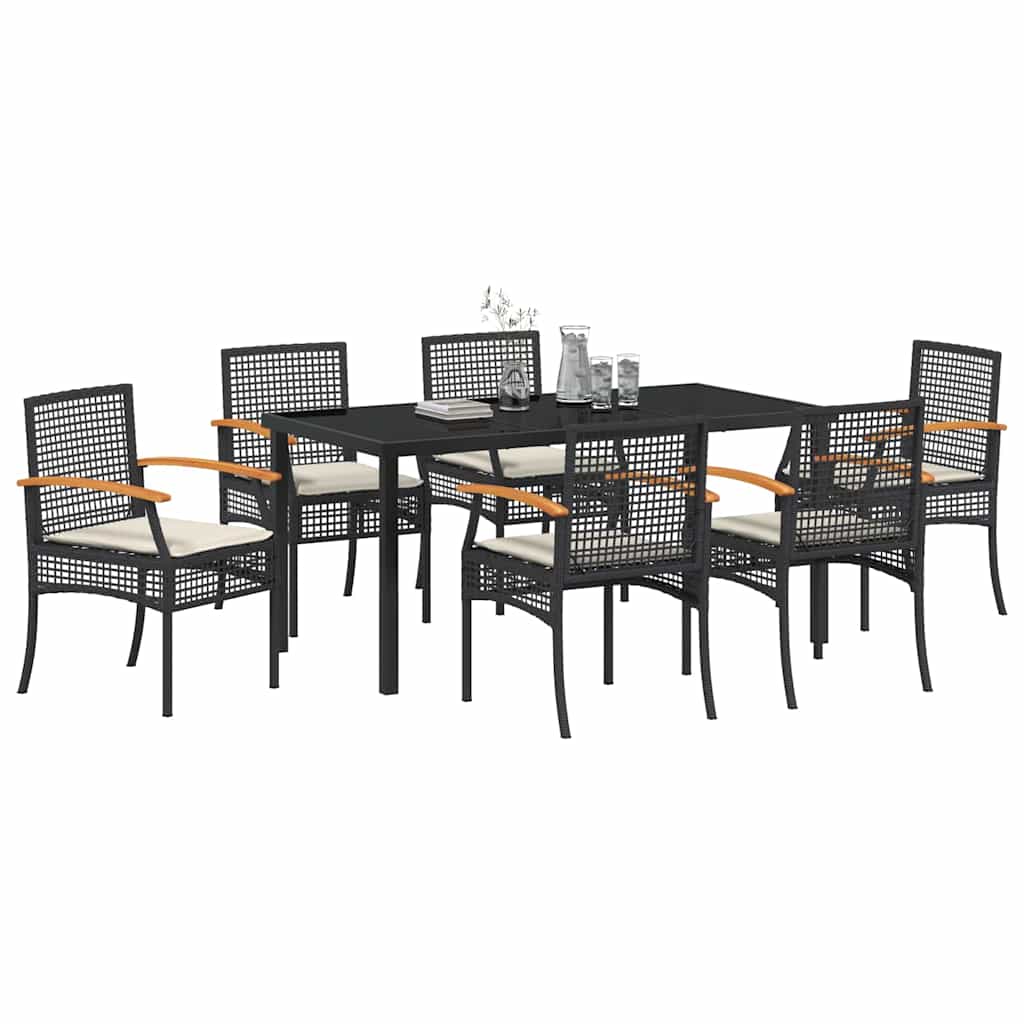 Garden Dining Set 7 pcs Black Poly Rattan