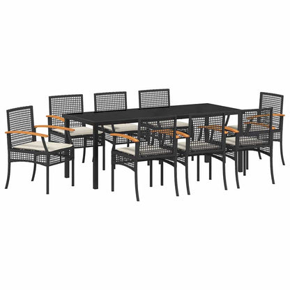 Garden Dining Set with Cushion 9 pcs Black Rattan