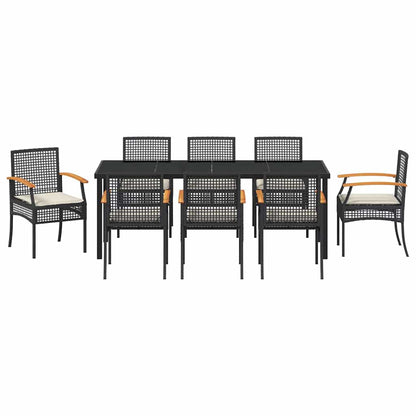 Garden Dining Set with Cushion 9 pcs Black Rattan