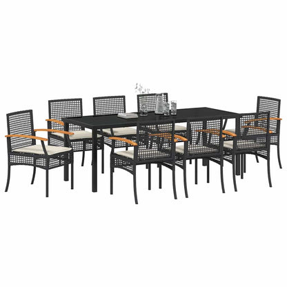 Garden Dining Set with Cushion 9 pcs Black Rattan