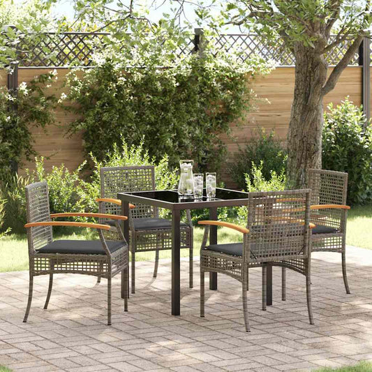 Garden Dining Set 5 pcs Grey and Black Rattan