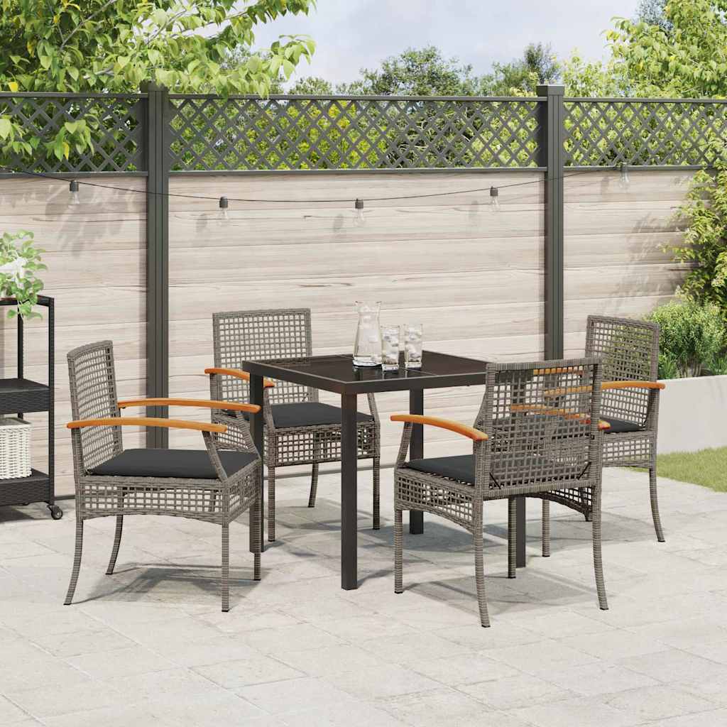 Garden Dining Set with Cushion 5 pcs Grey and Black Rattan