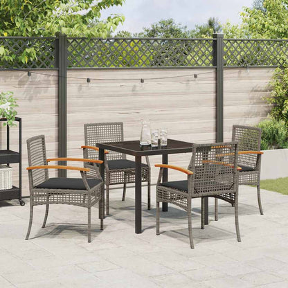 Garden Dining Set with Cushion 5 pcs Grey and Black Rattan