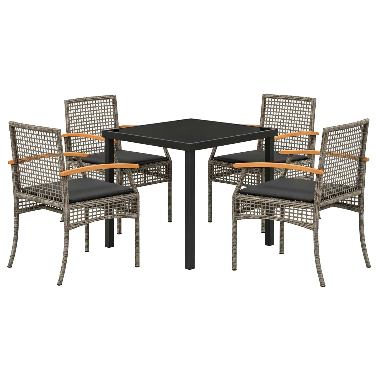 Garden Dining Set 5 pcs Grey and Black Rattan