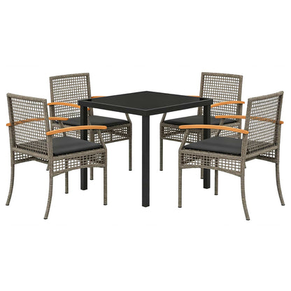 Garden Dining Set 5 pcs Grey and Black Rattan