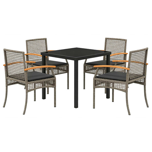 Garden Dining Set 5 pcs Grey and Black Rattan