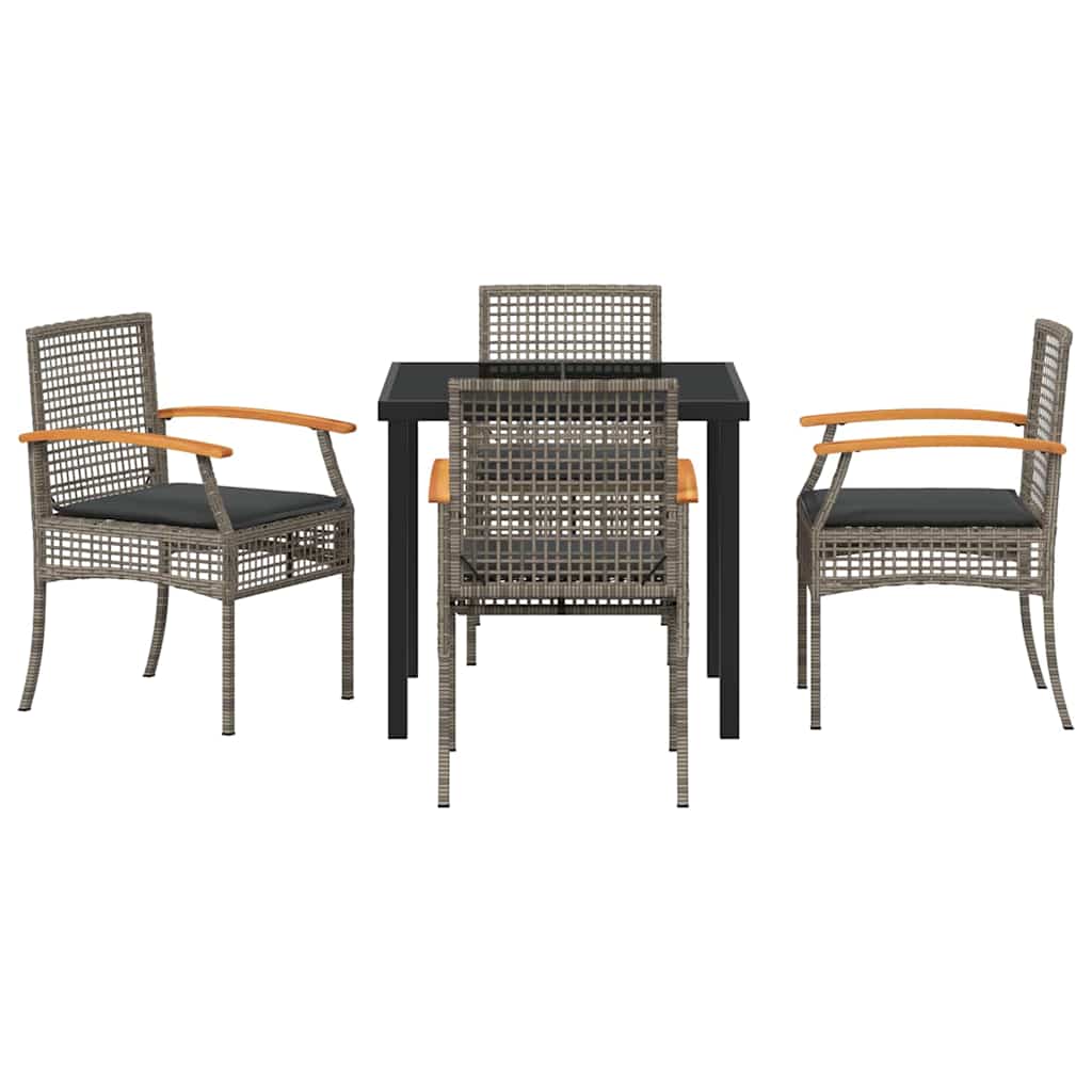 Garden Dining Set with Cushion 5 pcs Grey and Black Rattan