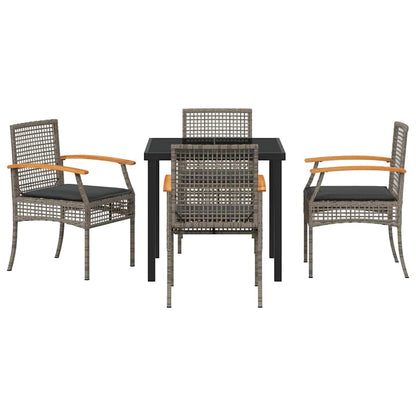 Garden Dining Set with Cushion 5 pcs Grey and Black Rattan