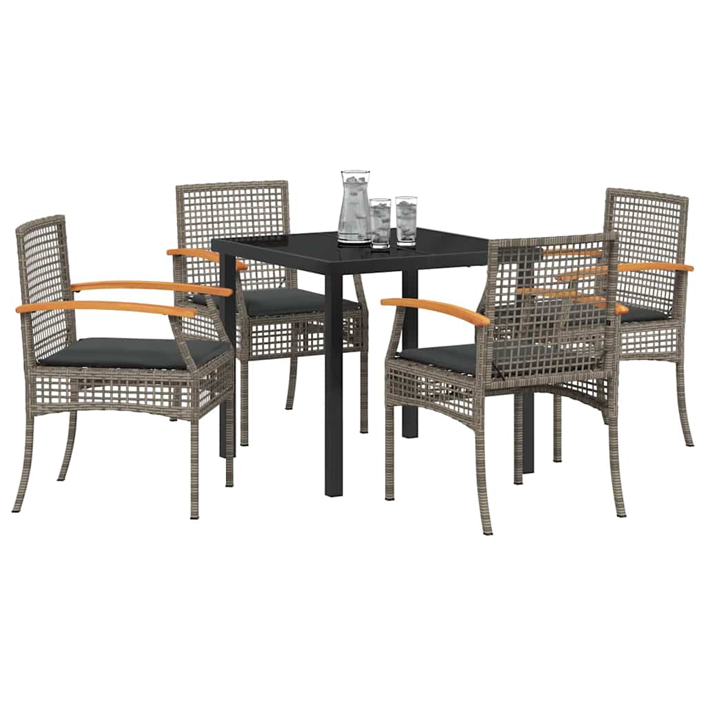 Garden Dining Set with Cushion 5 pcs Grey and Black Rattan