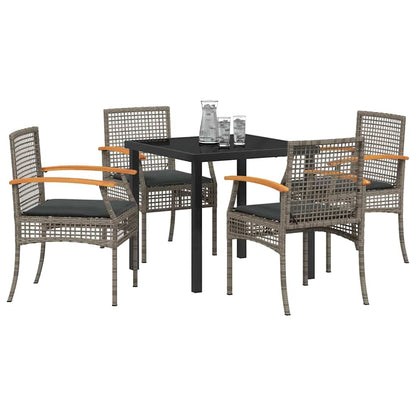 Garden Dining Set with Cushion 5 pcs Grey and Black Rattan