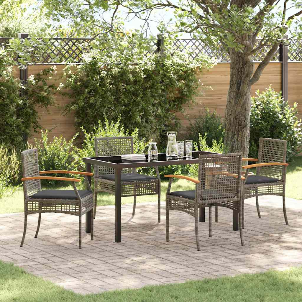 Garden Dining Set with Cushion 5 pcs Grey and Black Rattan