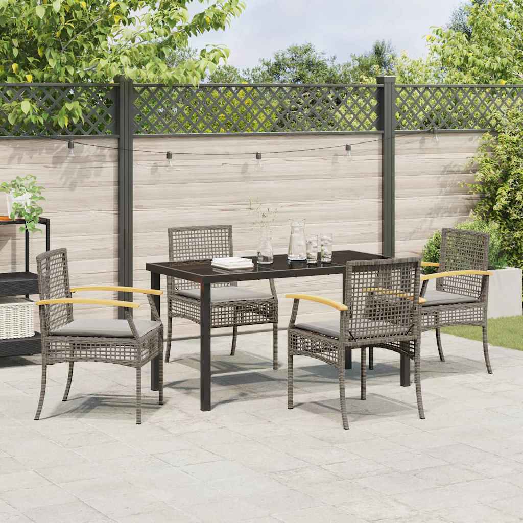 Garden Dining Set with Cushion 5 pcs Grey and Black Rattan