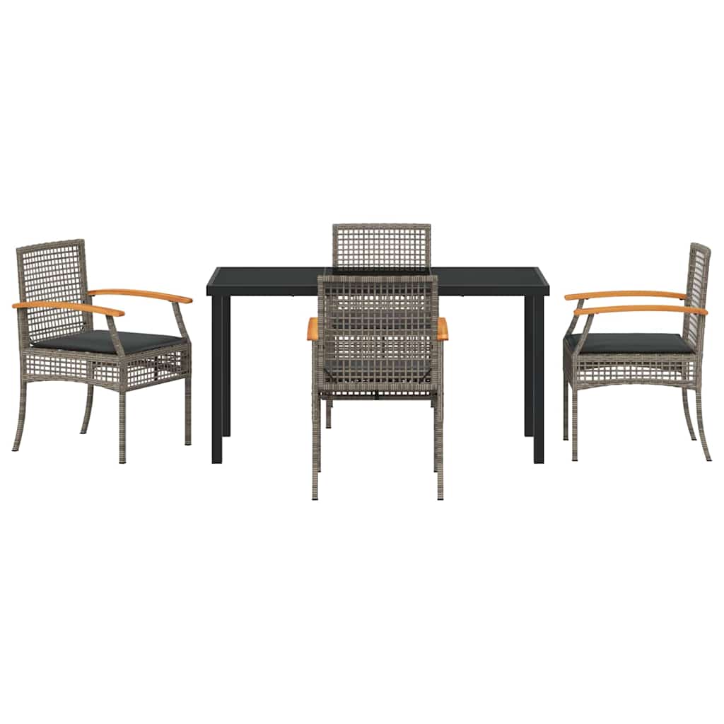 Garden Dining Set with Cushion 5 pcs Grey and Black Rattan