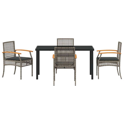 Garden Dining Set with Cushion 5 pcs Grey and Black Rattan