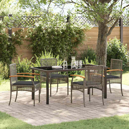Garden Dining Set with Cushion 5 pcs Grey and Black Rattan